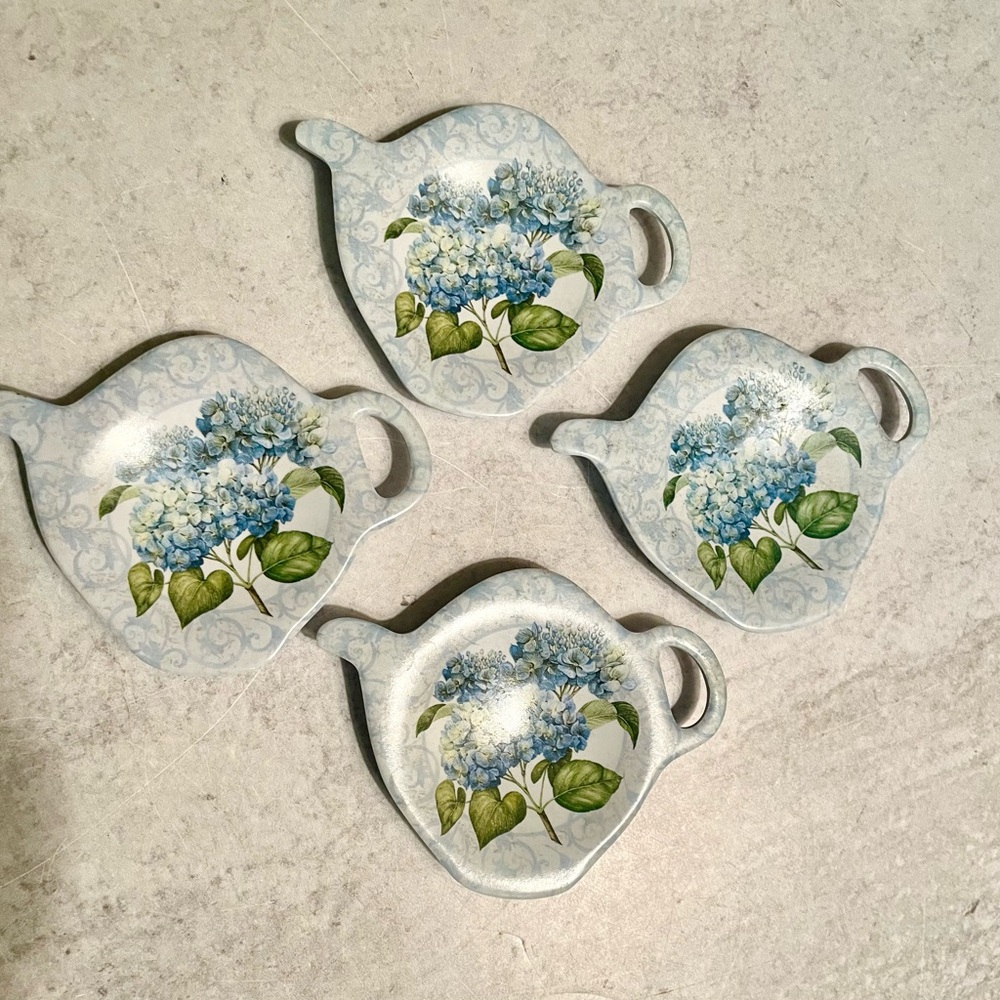 Set/4 Keller Charles Teabag Holder Blue Flowers Melamine Tea Party